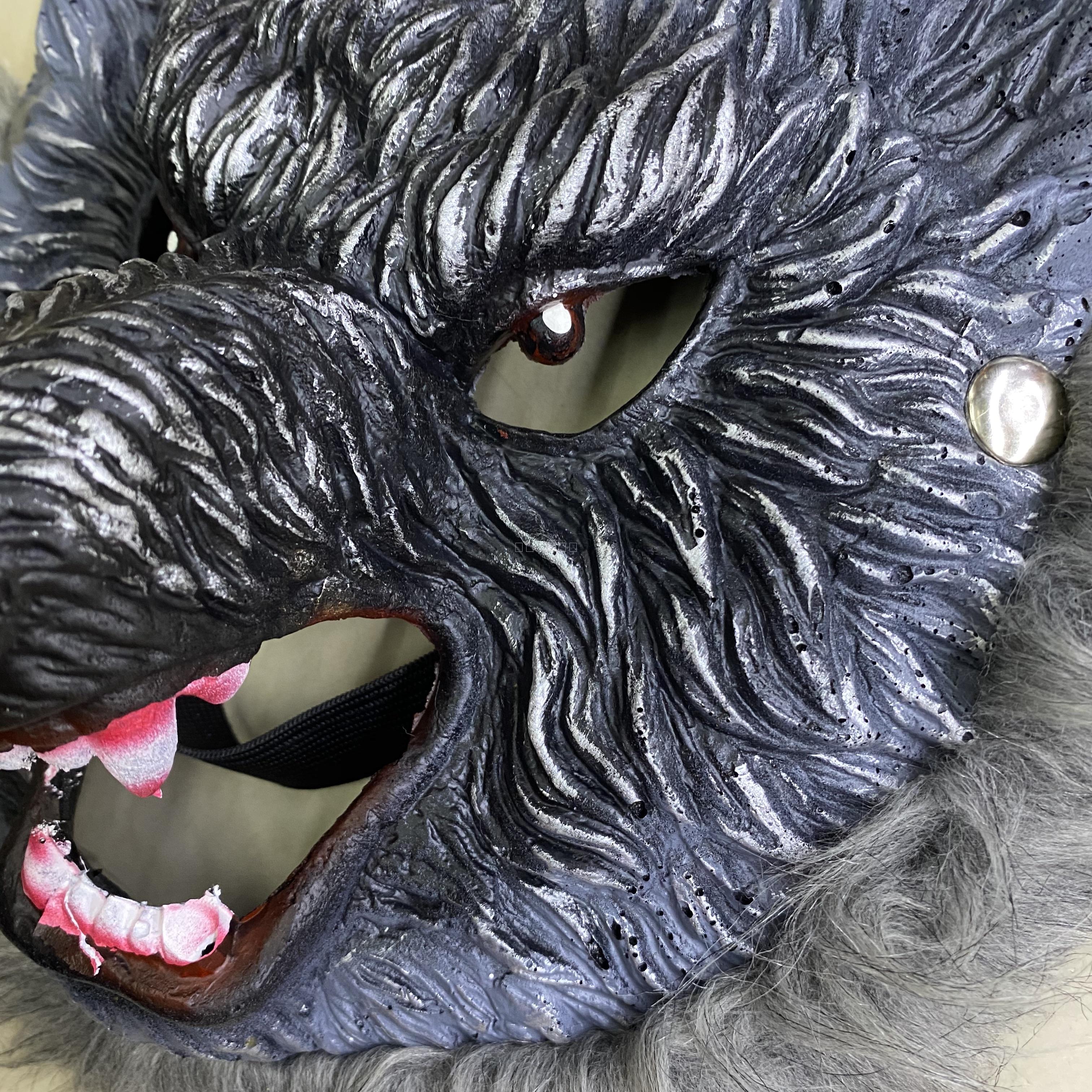 Halloween PU Foam Soft Mask Horror Bleeding Wolf Head Hood Horror Scary Werewolf Mask with Fur Old German Shepherd Dog