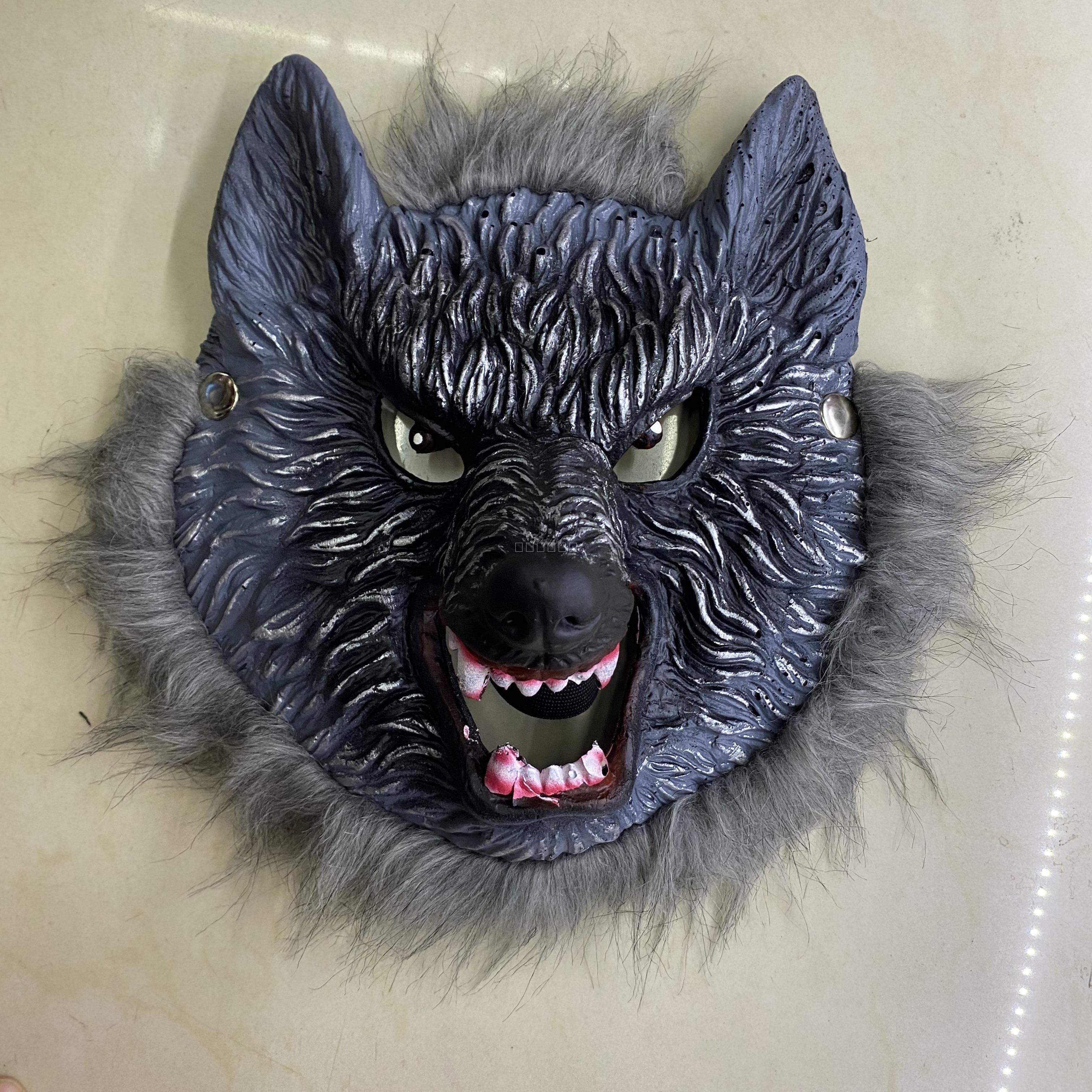 Halloween PU Foam Soft Mask Horror Bleeding Wolf Head Hood Horror Scary Werewolf Mask with Fur Old German Shepherd Dog