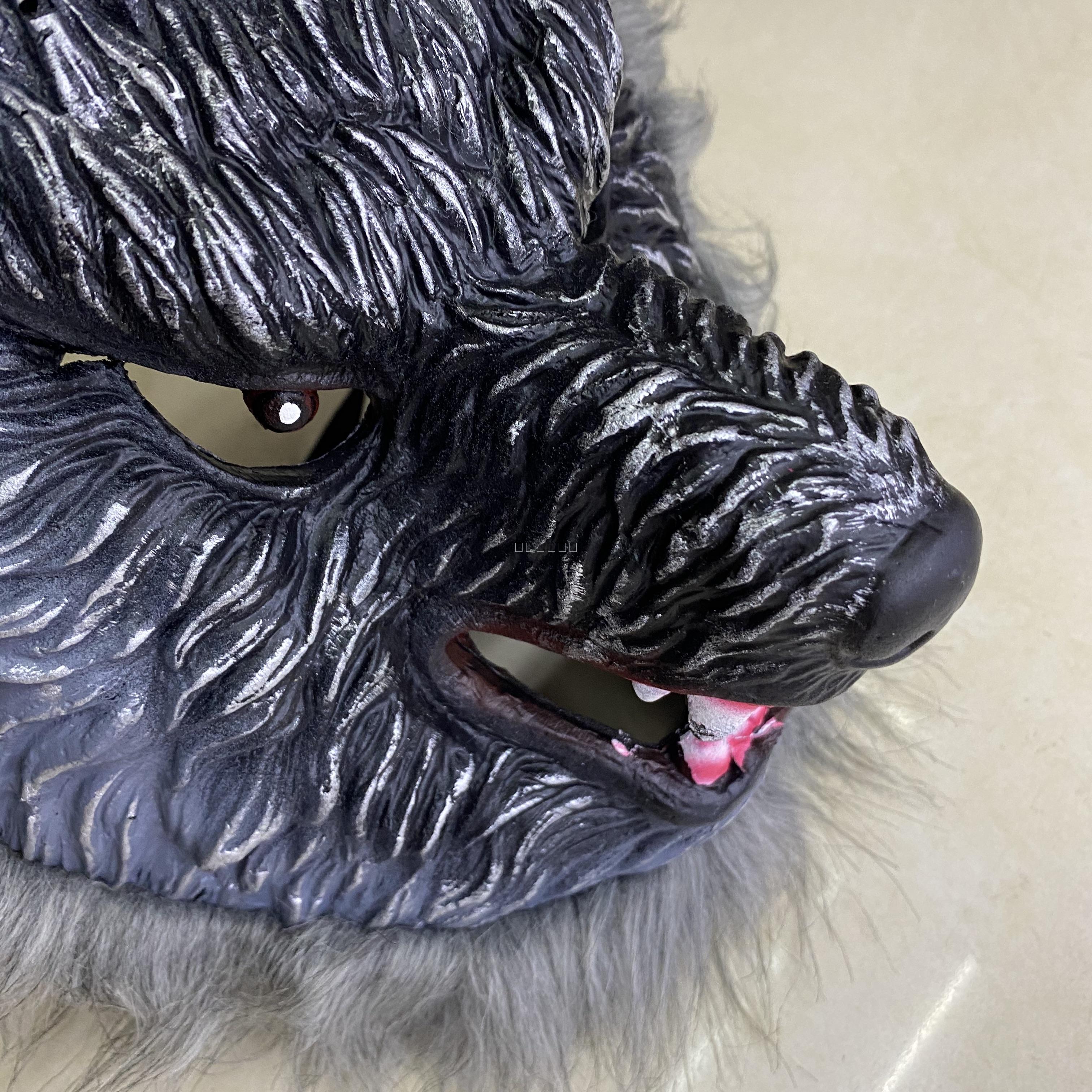 Halloween PU Foam Soft Mask Horror Bleeding Wolf Head Hood Horror Scary Werewolf Mask with Fur Old German Shepherd Dog