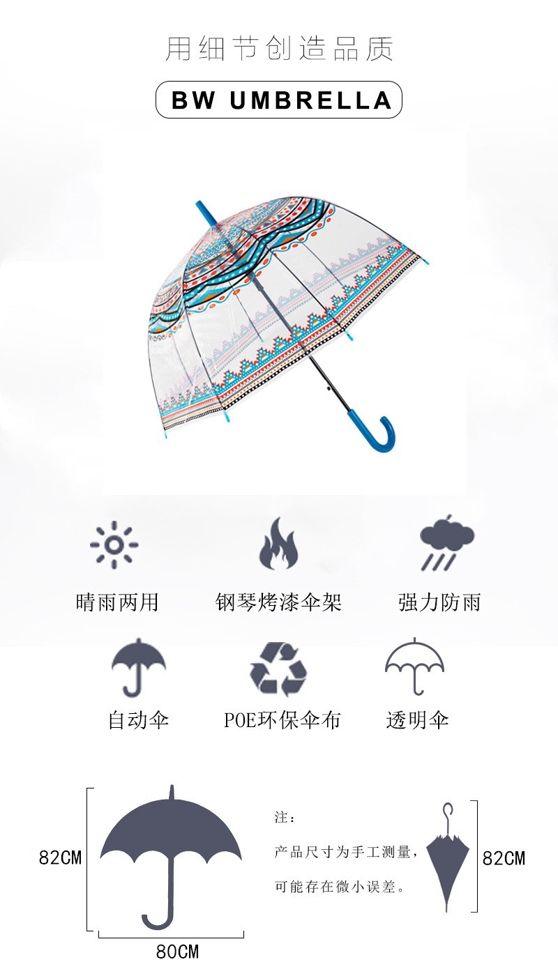 Factory Direct Supply New Automatic Poe Transparent Machine Printing Ins Style Straight Handle Umbrella Adult Umbrella Apollo S Umbrella