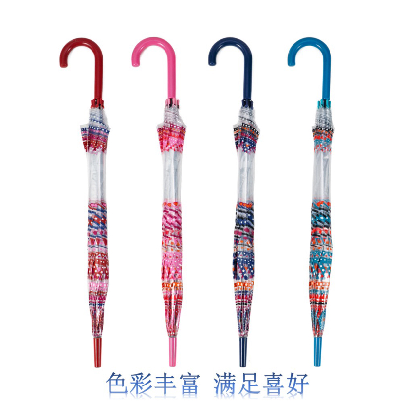 Factory Direct Supply New Automatic Poe Transparent Machine Printing Ins Style Straight Handle Umbrella Adult Umbrella Apollo S Umbrella
