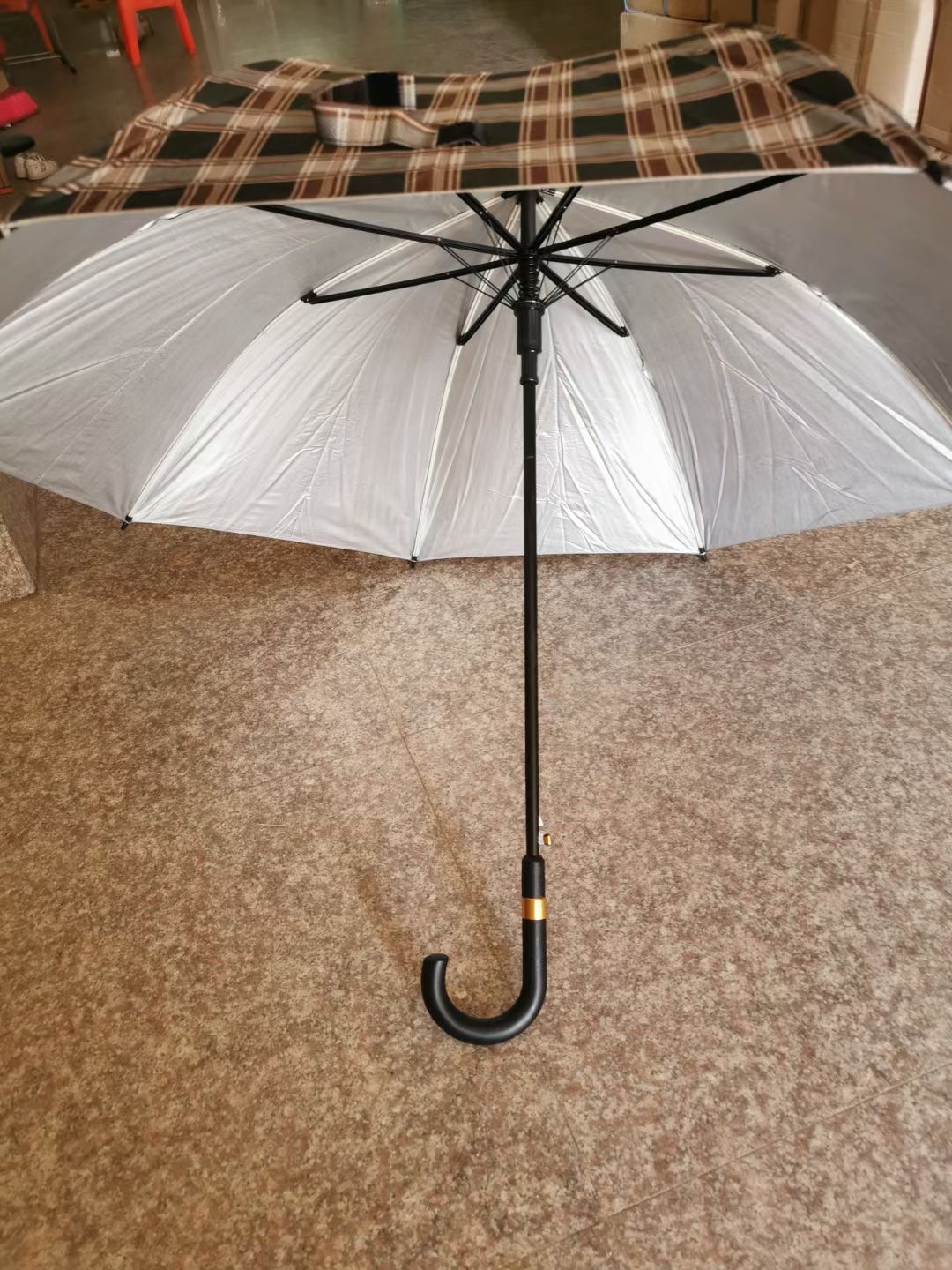 70cm 10-Bone Automatic Silver Glue Checkered Umbrella Anti-Drip Cover Sunny Umbrella Foreign Trade Supermarket Exclusive Umbrella Wholesale at a Low Price