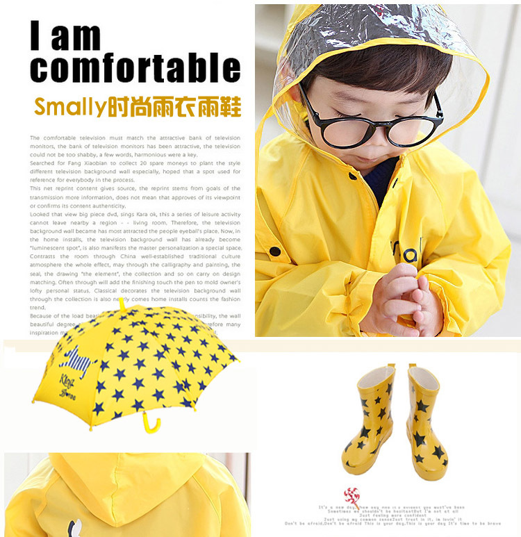 Korean Cute Fashion Cartoon Boys and Girls Baby Raincoat Poncho with Schoolbag Position Umbrella Rain Boots Three-Piece Suit