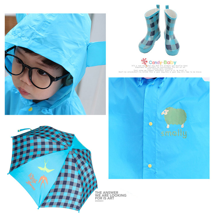 Korean Cute Fashion Cartoon Boys and Girls Baby Raincoat Poncho with Schoolbag Position Umbrella Rain Boots Three-Piece Suit