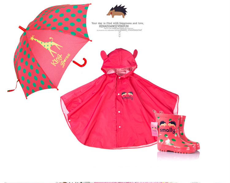 Korean Cute Fashion Cartoon Boys and Girls Baby Raincoat Poncho with Schoolbag Position Umbrella Rain Boots Three-Piece Suit