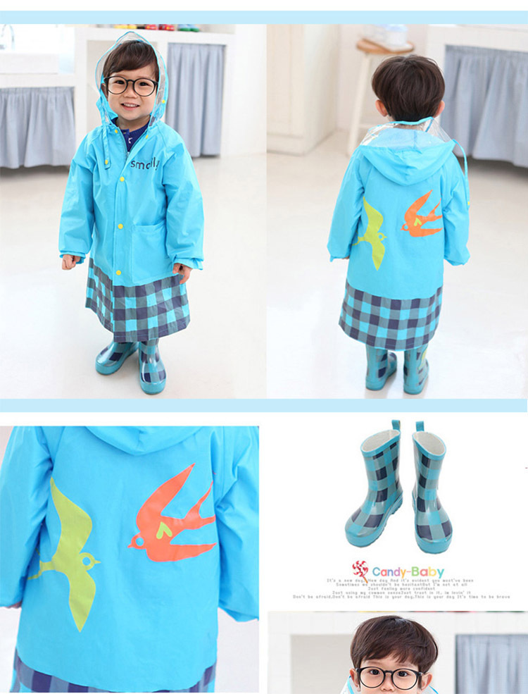 Korean Cute Fashion Cartoon Boys and Girls Baby Raincoat Poncho with Schoolbag Position Umbrella Rain Boots Three-Piece Suit