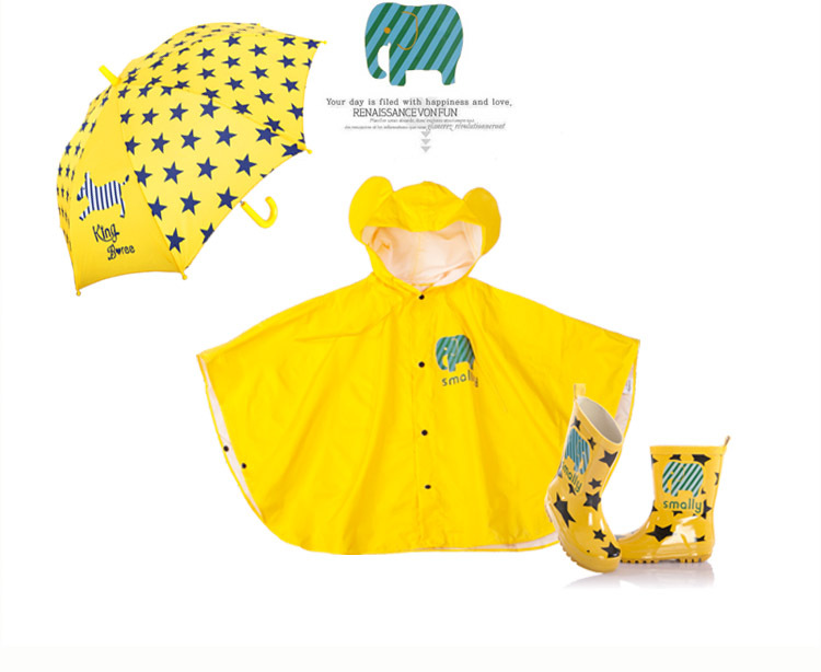 Korean Cute Fashion Cartoon Boys and Girls Baby Raincoat Poncho with Schoolbag Position Umbrella Rain Boots Three-Piece Suit