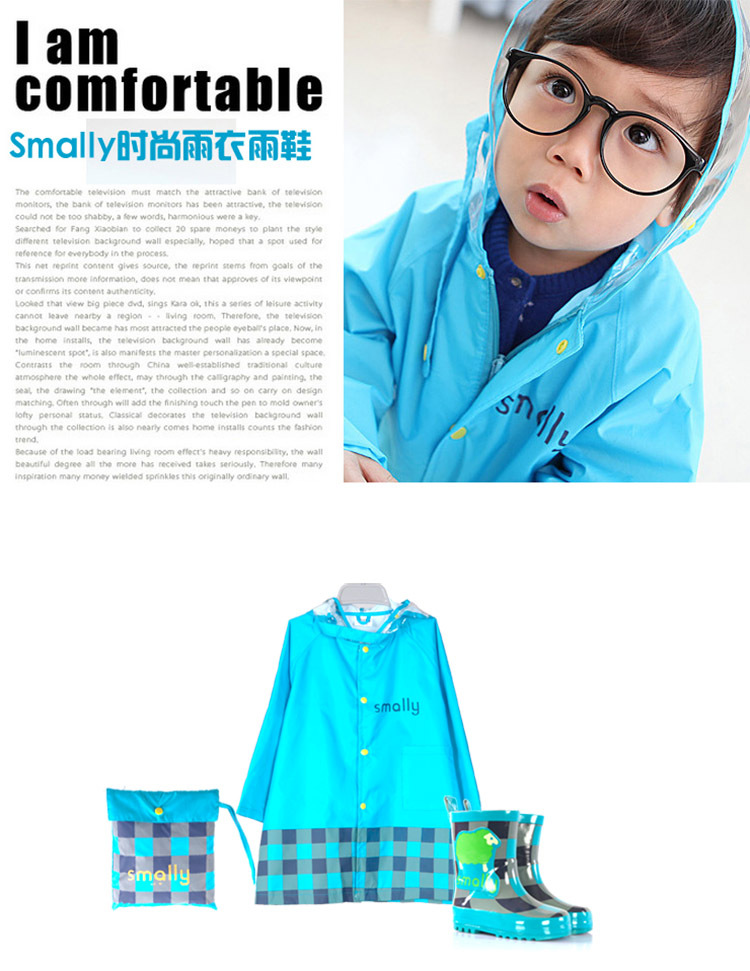 Korean Cute Fashion Cartoon Boys and Girls Baby Raincoat Poncho with Schoolbag Position Umbrella Rain Boots Three-Piece Suit