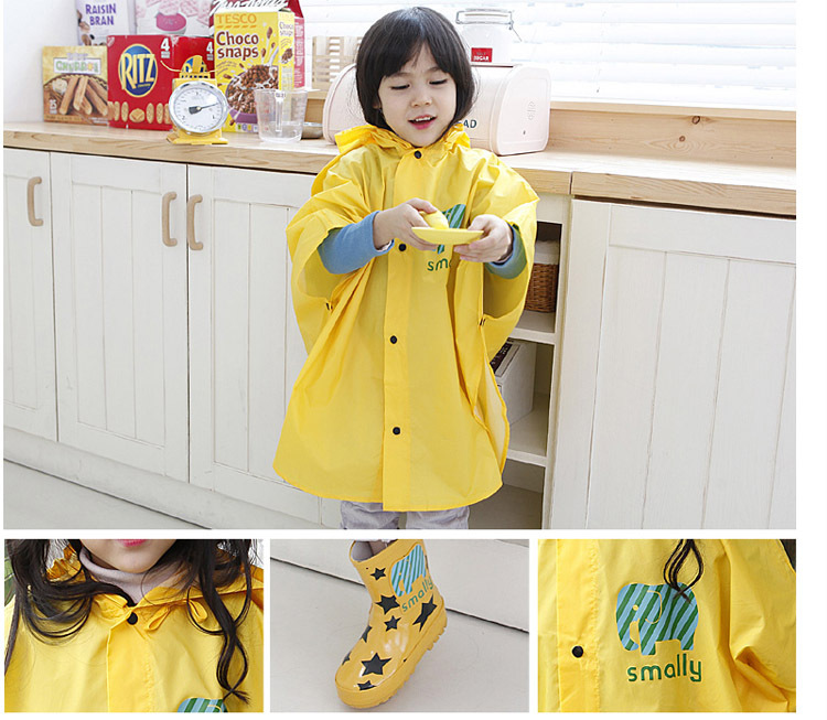 Korean Cute Fashion Cartoon Boys and Girls Baby Raincoat Poncho with Schoolbag Position Umbrella Rain Boots Three-Piece Suit