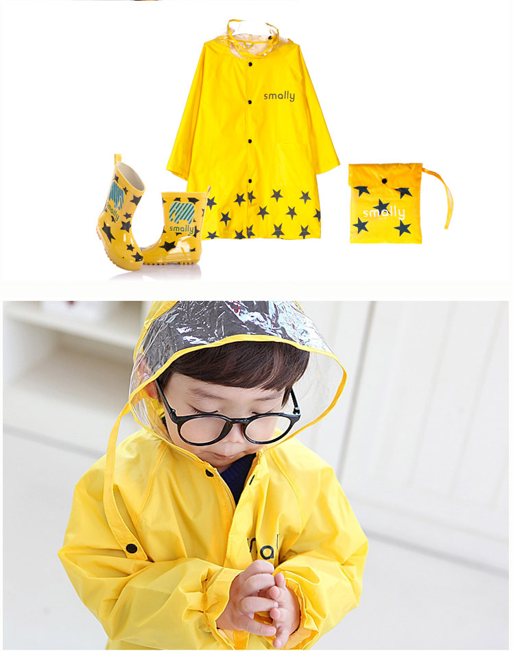 Korean Cute Fashion Cartoon Boys and Girls Baby Raincoat Poncho with Schoolbag Position Umbrella Rain Boots Three-Piece Suit