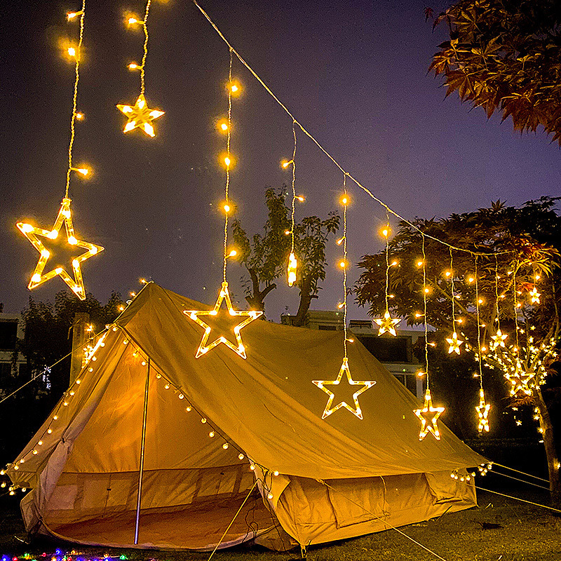 LED Solar Light String Line Small Colored Lights Star Light Curtain Light Star Moon Christmas Lights Outdoor Courtyard Railing Brightening