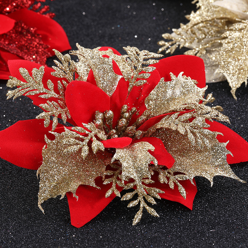 Christmas Festival Gold Powder Christmas Flower Artificial Flower Christmas Garland Accessories Christmas Tree Decoration Christmas Accessories Wholesale