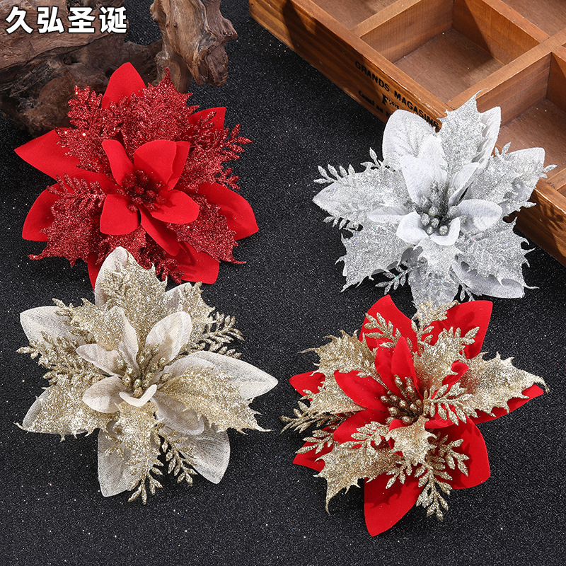Christmas Festival Gold Powder Christmas Flower Artificial Flower Christmas Garland Accessories Christmas Tree Decoration Christmas Accessories Wholesale