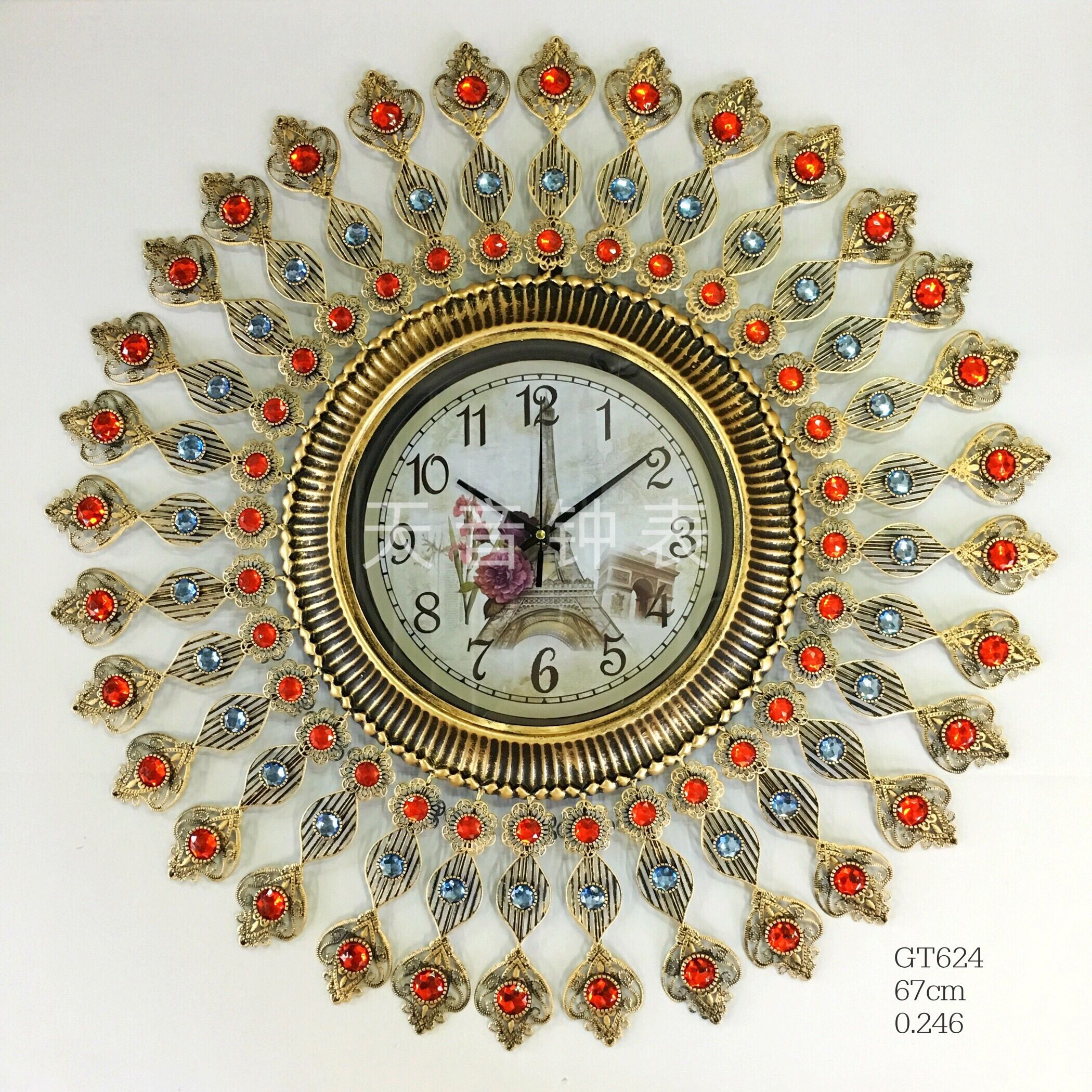 Factory Customized Aluminum Plate Golden Peacock Wall Clock European Style Creative Living Room Clock Bedroom Decoration Mute Wall Clocks