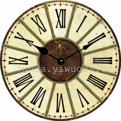 2017 decorative clock wood board clocks in the Mediterranean creative wood clock MDF round European style retro foreign