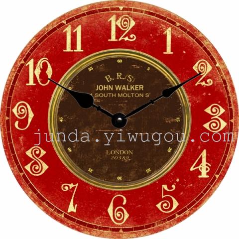 2017 decorative clock wood board clocks in the Mediterranean creative wood clock MDF round European style retro foreign