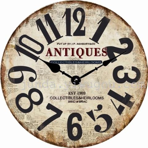 2017 decorative clock wood board clocks in the Mediterranean creative wood clock MDF round European style retro foreign