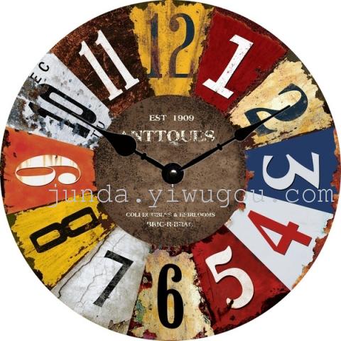 2017 decorative clock wood board clocks in the Mediterranean creative wood clock MDF round European style retro foreign