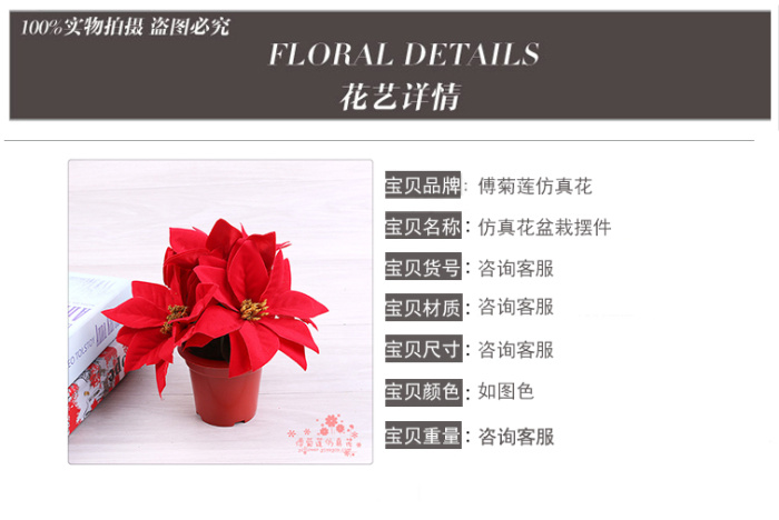 Imitation flower silk flower fake flower Christmas flower a red potted plant.