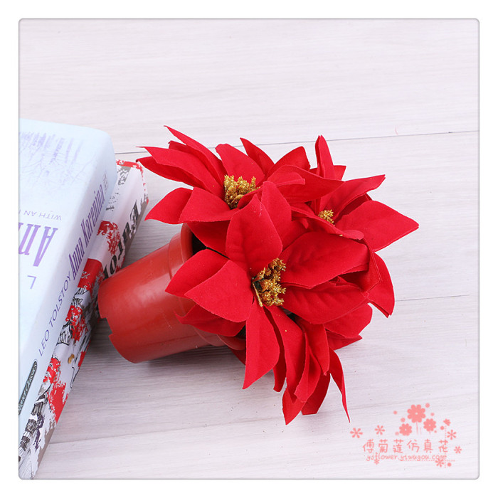 Imitation flower silk flower fake flower Christmas flower a red potted plant.