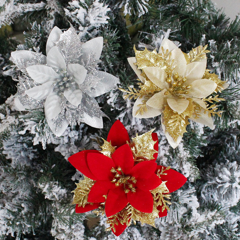 Hong Kong Love Christmas Decoration Flower Gold and Silver Red Three-Layer Plastic Flowers Three-Dimensional Christmas Flower Christmas Tree Decorations