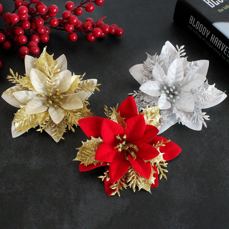 Hong Kong Love Christmas Decoration Flower Gold and Silver Red Three-Layer Plastic Flowers Three-Dimensional Christmas Flower Christmas Tree Decorations