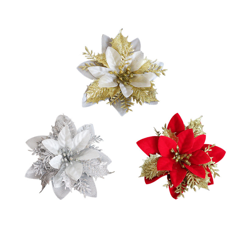 Hong Kong Love Christmas Decoration Flower Gold and Silver Red Three-Layer Plastic Flowers Three-Dimensional Christmas Flower Christmas Tree Decorations