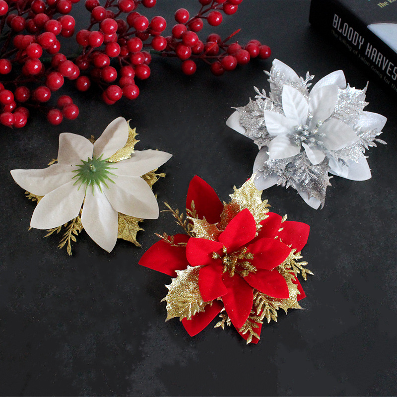 Hong Kong Love Christmas Decoration Flower Gold and Silver Red Three-Layer Plastic Flowers Three-Dimensional Christmas Flower Christmas Tree Decorations Hong Kong Love Christmas Decoration Flower Gold and Silver Red Three-Layer Plastic Flowers Three-Dimensional Christmas Flower Christmas Tree Decorations