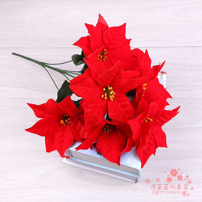 Christmas flower fake flower silk flower simulation of poinsettias red Christmas red festival display.