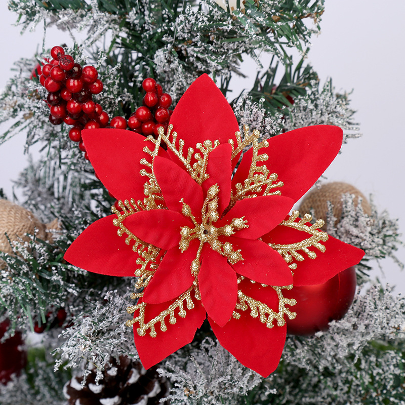 Christmas Ornamental Flower Artificial Flower 13cm Gold and Silver Red Three-Layer Three-dimensional Christmas Flower Plastic Flower Christmas Tree Decorations