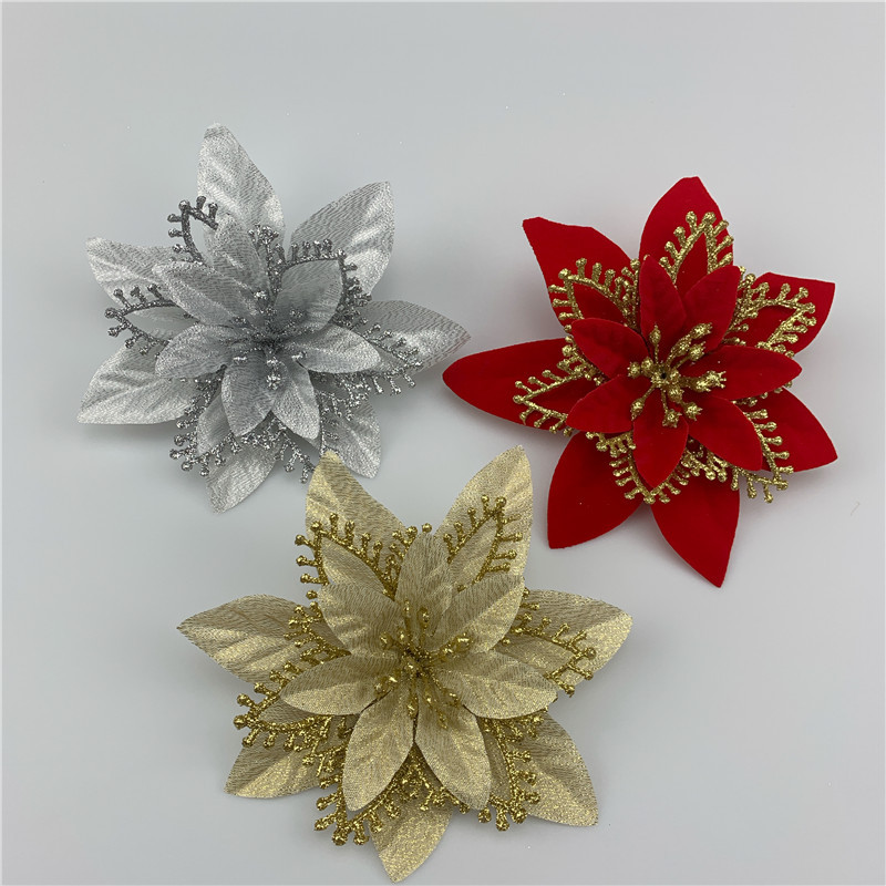 Christmas Ornamental Flower Artificial Flower 13cm Gold and Silver Red Three-Layer Three-dimensional Christmas Flower Plastic Flower Christmas Tree Decorations