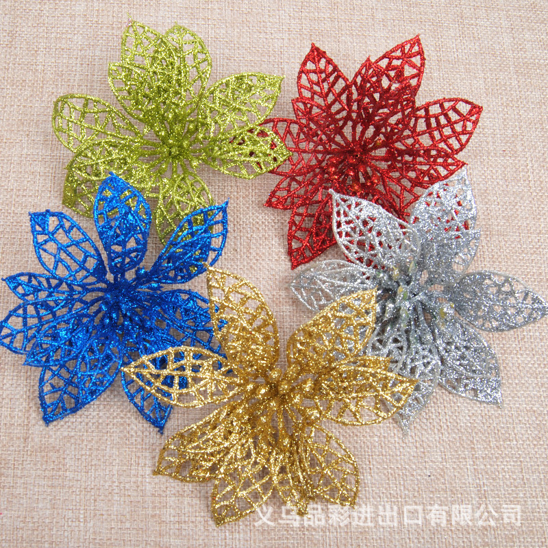 10cm Artificial Christmas Artificial Flower 5 Colors Optional Hollow Christmas Flower Christmas Gift Decoration []]