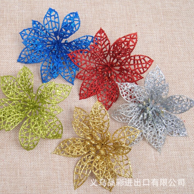 10cm Artificial Christmas Artificial Flower 5 Colors Optional Hollow Christmas Flower Christmas Gift Decoration []]
