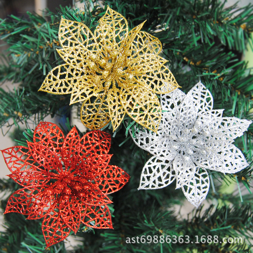 10cm Artificial Christmas Artificial Flower 5 Colors Optional Hollow Christmas Flower Christmas Gift Decoration []]