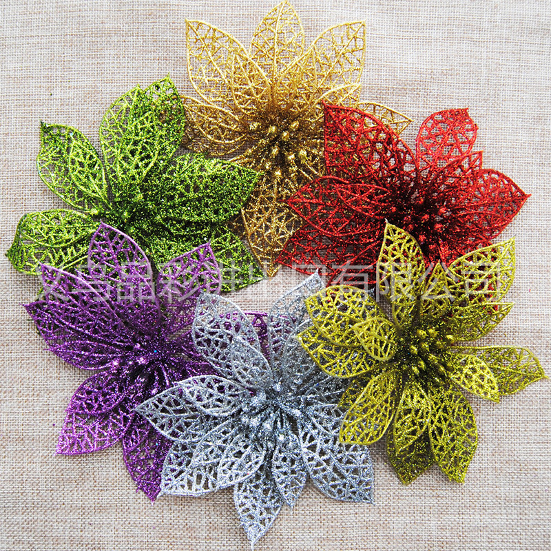 10cm Artificial Christmas Artificial Flower 5 Colors Optional Hollow Christmas Flower Christmas Gift Decoration []]