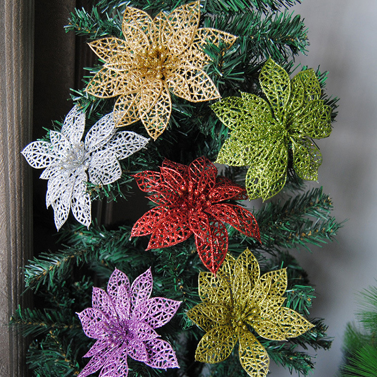 10cm Artificial Christmas Artificial Flower 5 Colors Optional Hollow Christmas Flower Christmas Gift Decoration []]