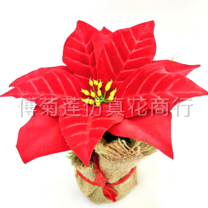 Amazon Christmas Potted Flannel Christmas Flower Ornaments Christmas Decorations Gift Flower Poinsettia Fake Flower Silk Flower