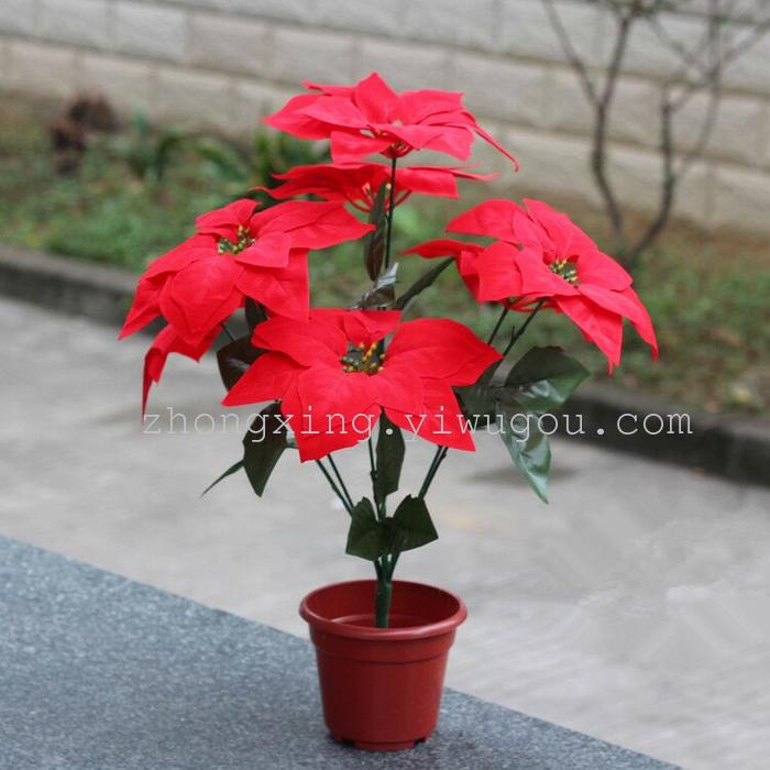 The 5 head Poinsettia flower simulation Christmas goods Red Christmas flower decoration engineering Hotel The 5 head Poinsettia flower simulation Christmas goods Red Christmas flower decoration engineering Hotel