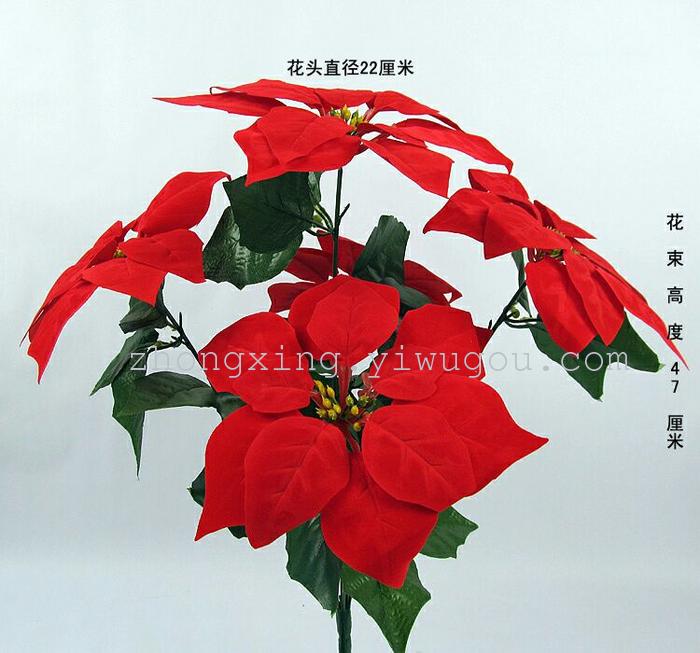 The 5 head Poinsettia flower simulation Christmas goods Red Christmas flower decoration engineering Hotel The 5 head Poinsettia flower simulation Christmas goods Red Christmas flower decoration engineering Hotel