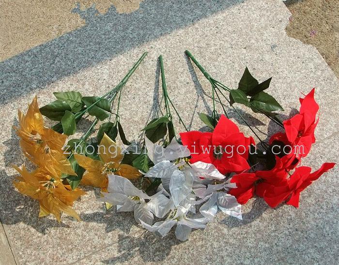 The 5 head Poinsettia flower simulation Christmas goods Red Christmas flower decoration engineering Hotel The 5 head Poinsettia flower simulation Christmas goods Red Christmas flower decoration engineering Hotel