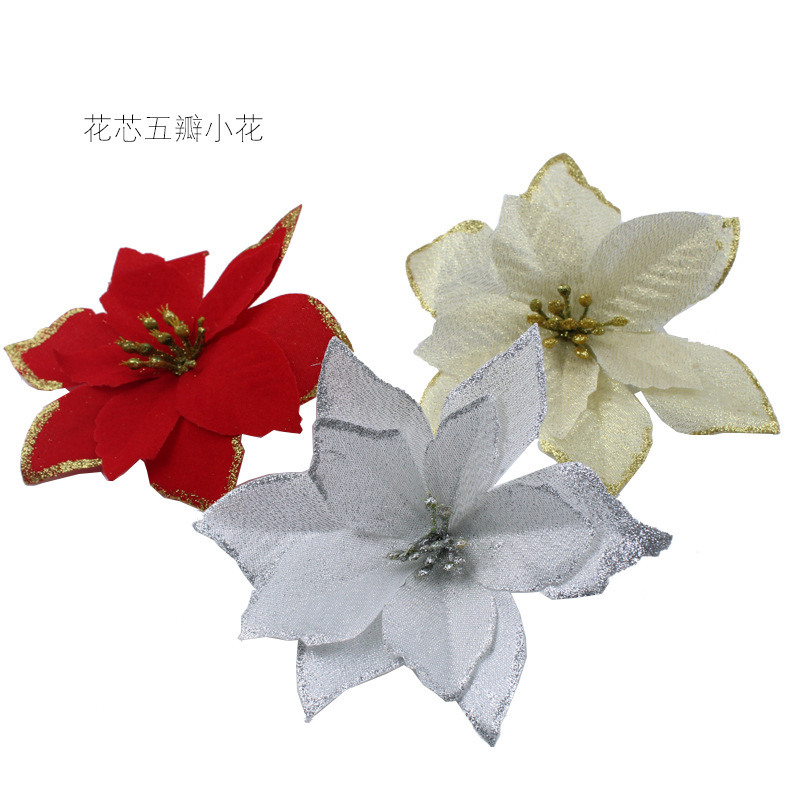 2020 Christmas Gold Powder Side Artificial Flower Christmas Flower Garland Accessories Artificial Flower Christmas Tree Decoration Wholesale