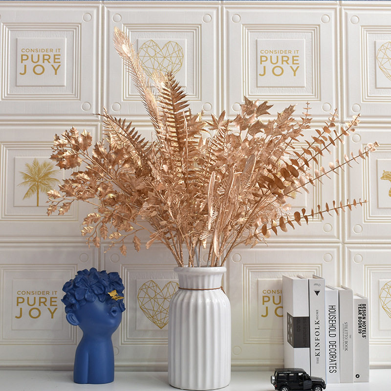 Golden Fake Flower Christmas Flower Golden Eucalyptus Ginkgo Leaf Simulation Golden Plastic Flowers Persian Leaf Wedding Simulation Flower