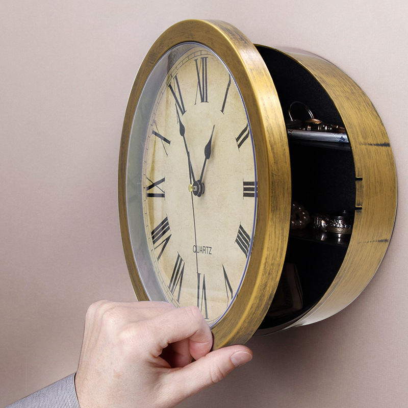 Amazon Foreign Trade Wall Clock Creative Vintage Ornament Wall Clocks Storage Insurance Jewelry Box Home Living Room Personality Clock