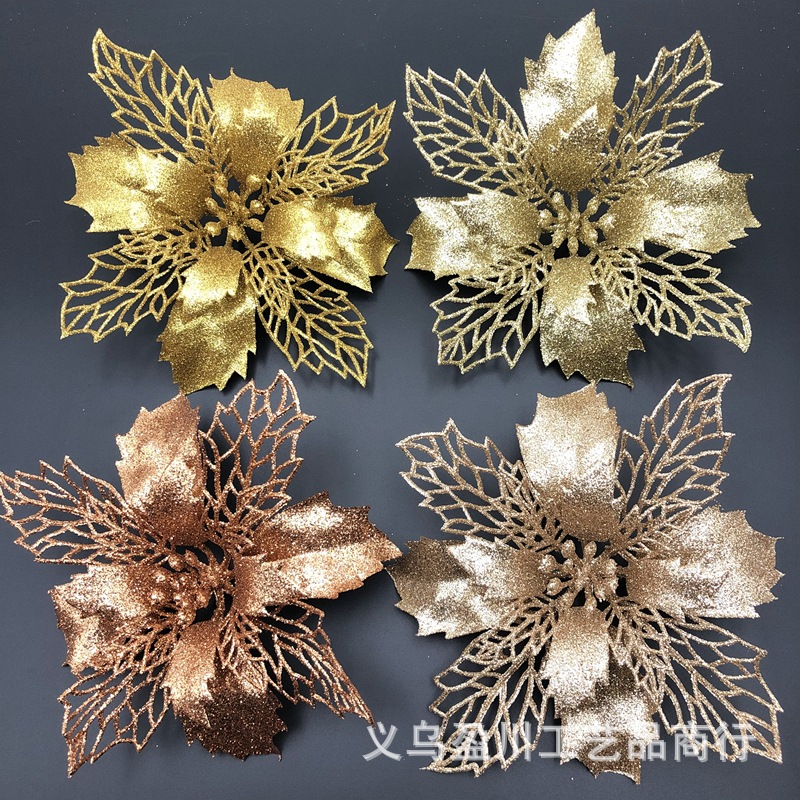 Christmas Flower Sprinkling Gold Powder Hollow Flower Head Christmas Tree Wreath Gift Box Wedding Decorating Accessories
