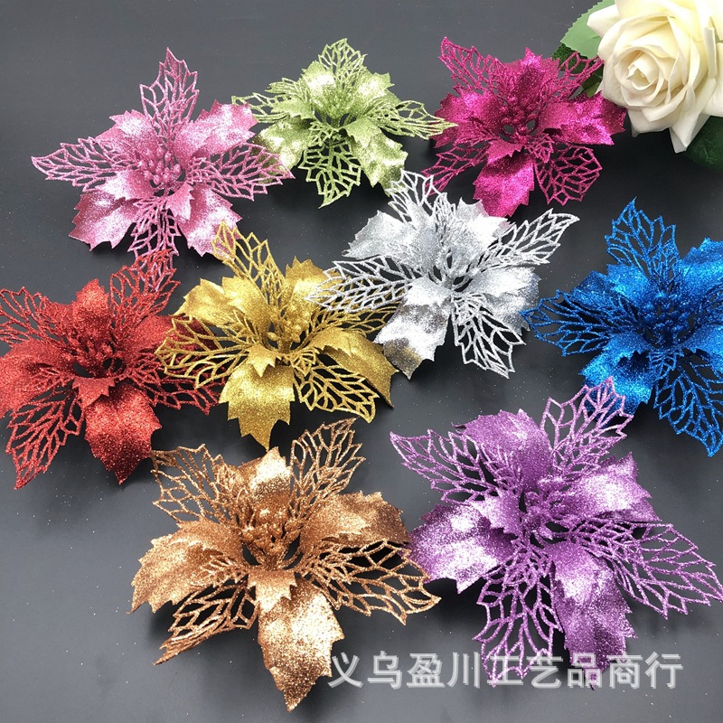 Christmas Flower Sprinkling Gold Powder Hollow Flower Head Christmas Tree Wreath Gift Box Wedding Decorating Accessories Christmas Flower Sprinkling Gold Powder Hollow Flower Head Christmas Tree Wreath Gift Box Wedding Decorating Accessories