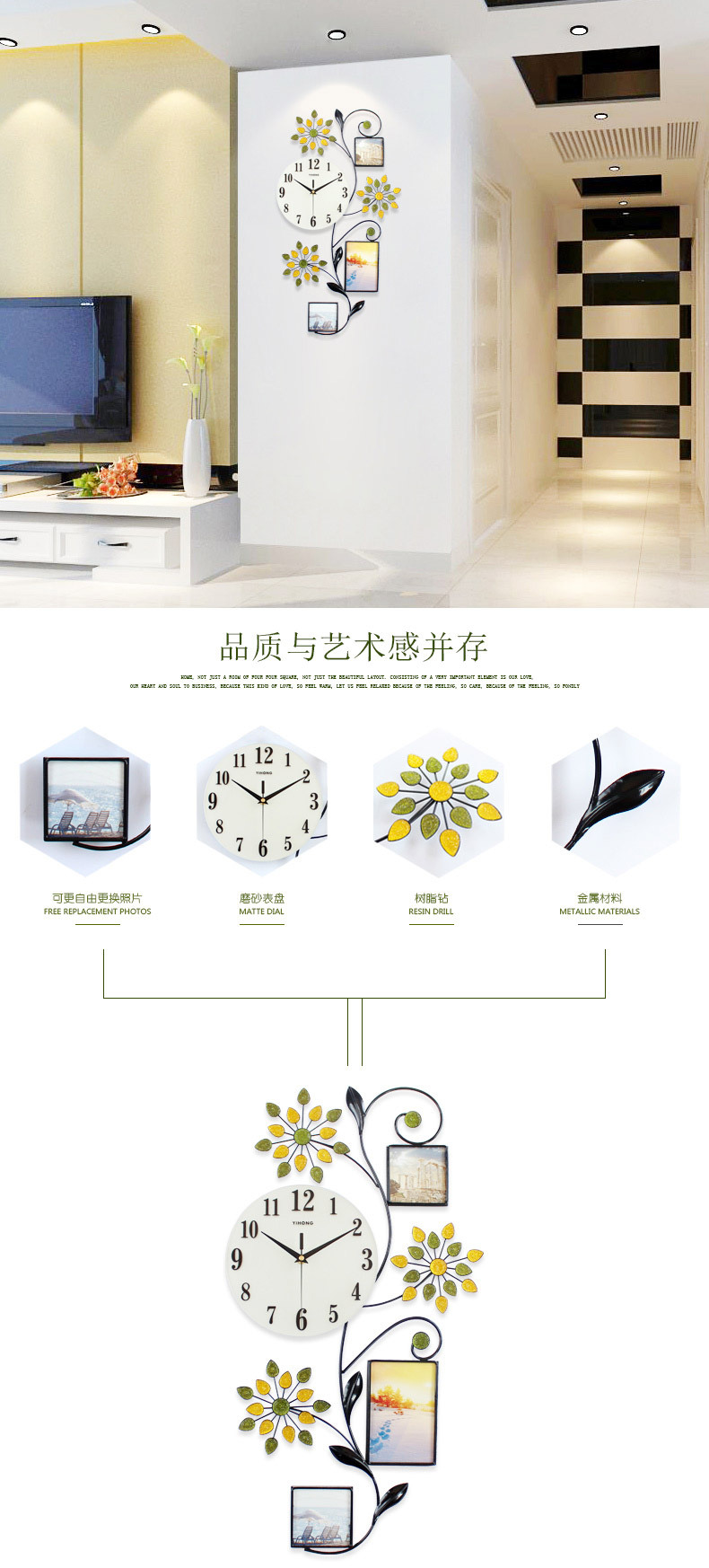 Yihong Wall Clock Creative Photo Frame Iron Clock Living Room Modern Decoration Noiseless Clock Wall Clocks Foreign Trade Wholesale Yihong Wall Clock Creative Photo Frame Iron Clock Living Room Modern Decoration Noiseless Clock Wall Clocks Foreign Trade Wholesale