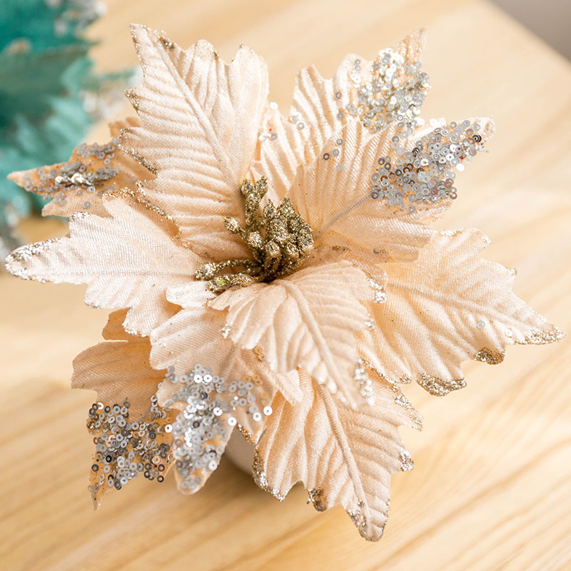 Sequinned Flannelette handmade Christmas flower gold silver Grey Powder white Imitation Christmas Tree Decorated Flowers