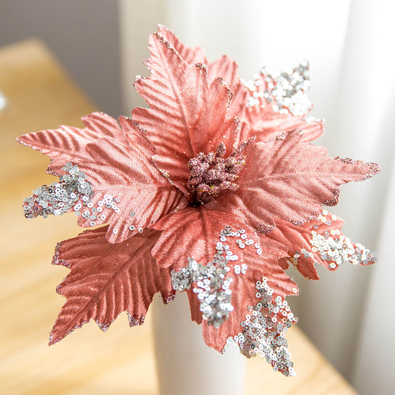 Sequinned Flannelette handmade Christmas flower gold silver Grey Powder white Imitation Christmas Tree Decorated Flowers