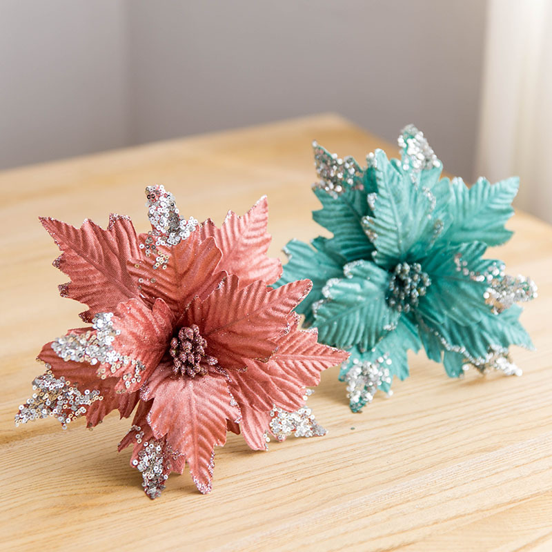 Sequinned Flannelette handmade Christmas flower gold silver Grey Powder white Imitation Christmas Tree Decorated Flowers