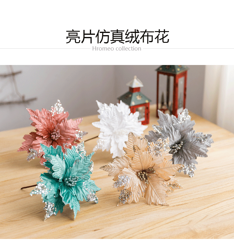 Sequinned Flannelette handmade Christmas flower gold silver Grey Powder white Imitation Christmas Tree Decorated Flowers Sequinned Flannelette handmade Christmas flower gold silver Grey Powder white Imitation Christmas Tree Decorated Flowers